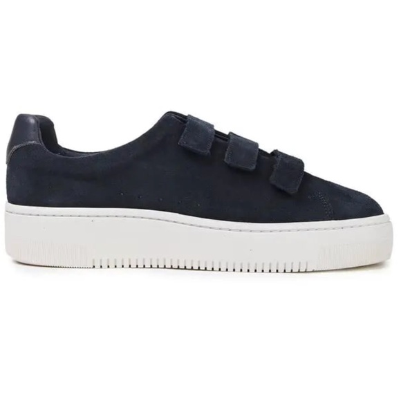Sandro Anita Leather-Trimmed Suede Velcro Platform Sneakers Navy Blue - Picture 1 of 13